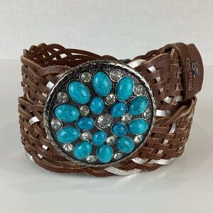 Miss Me Turquoise and Brown Leather Braided Belt | Small